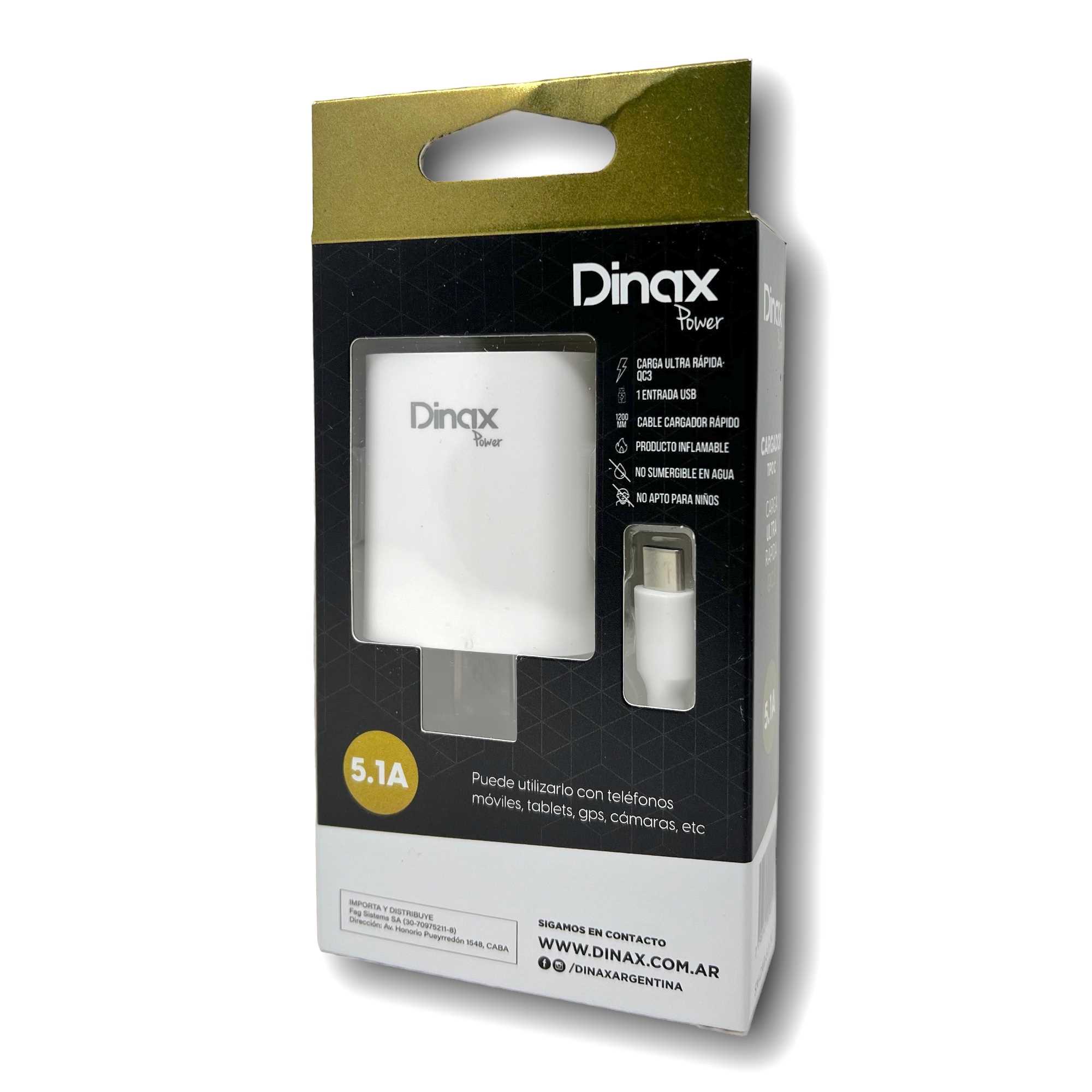 Cargador Para Celular Tablet Carga Rapida Usb-C Usb 5.1 Dinax Pd18w+Qc3  Pr-Car-5.1-Tc